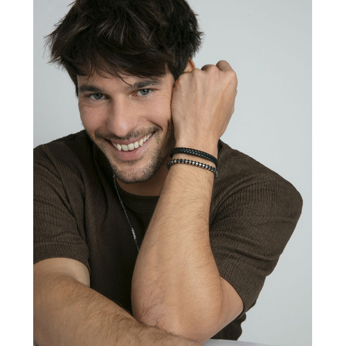 Pulsera Viceroy Fashion unisex acero y cuero negro trenzado