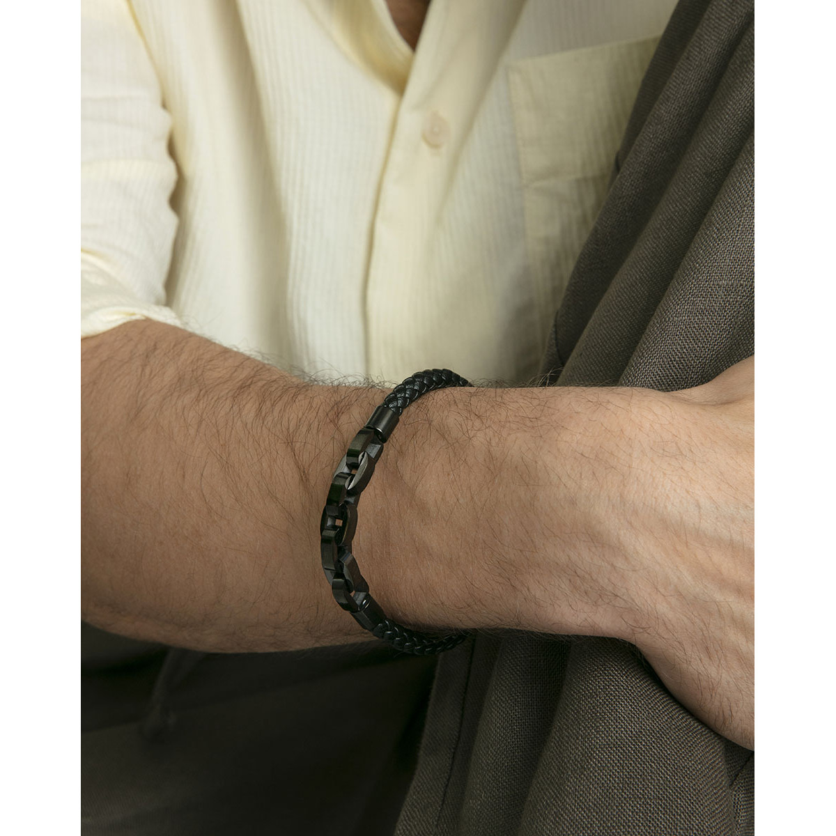 Pulsera Viceroy Fashion unisex acero y cuero negro trenzado