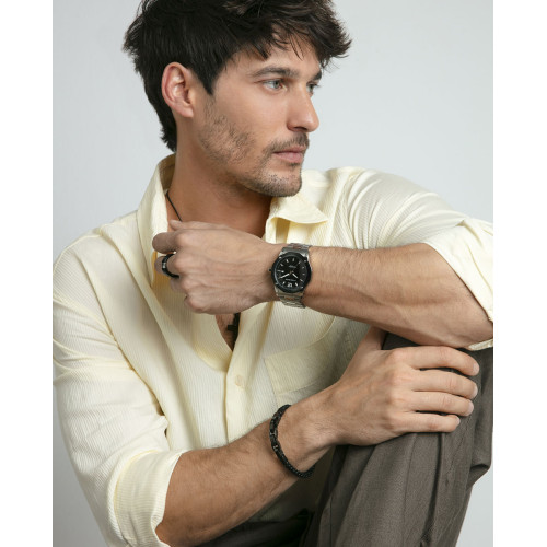 Pulsera Viceroy Fashion unisex acero y cuero negro trenzado