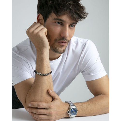 Pulsera Viceroy Fashion unisex acero y cuero azul trenzado