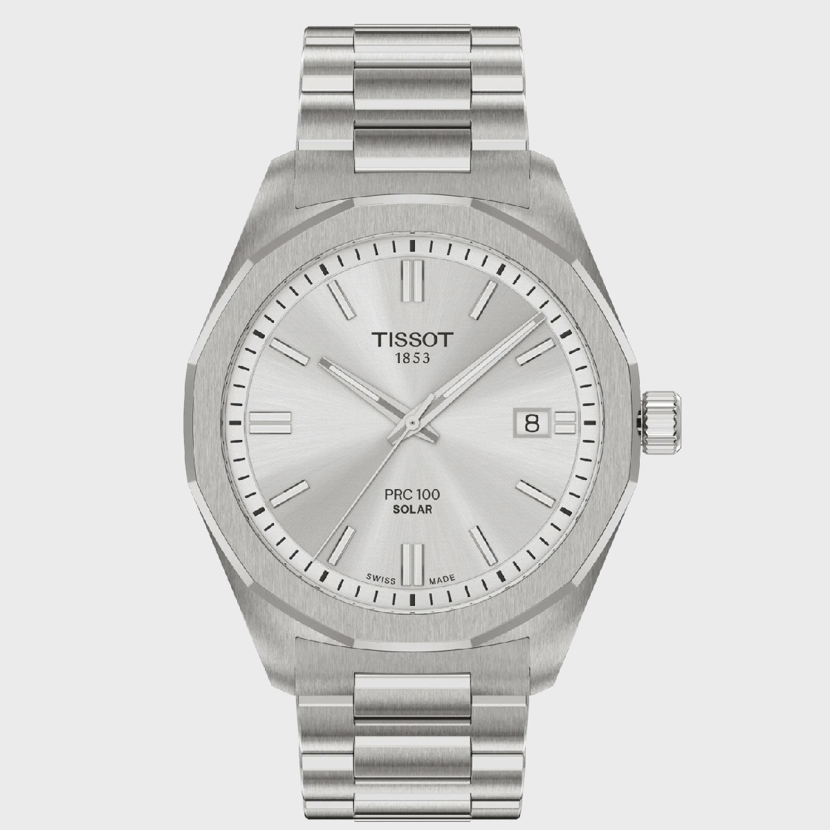 Reloj Tissot PRC 100 Solar Quartz 39mm para hombre y mujer con esfera gris plata