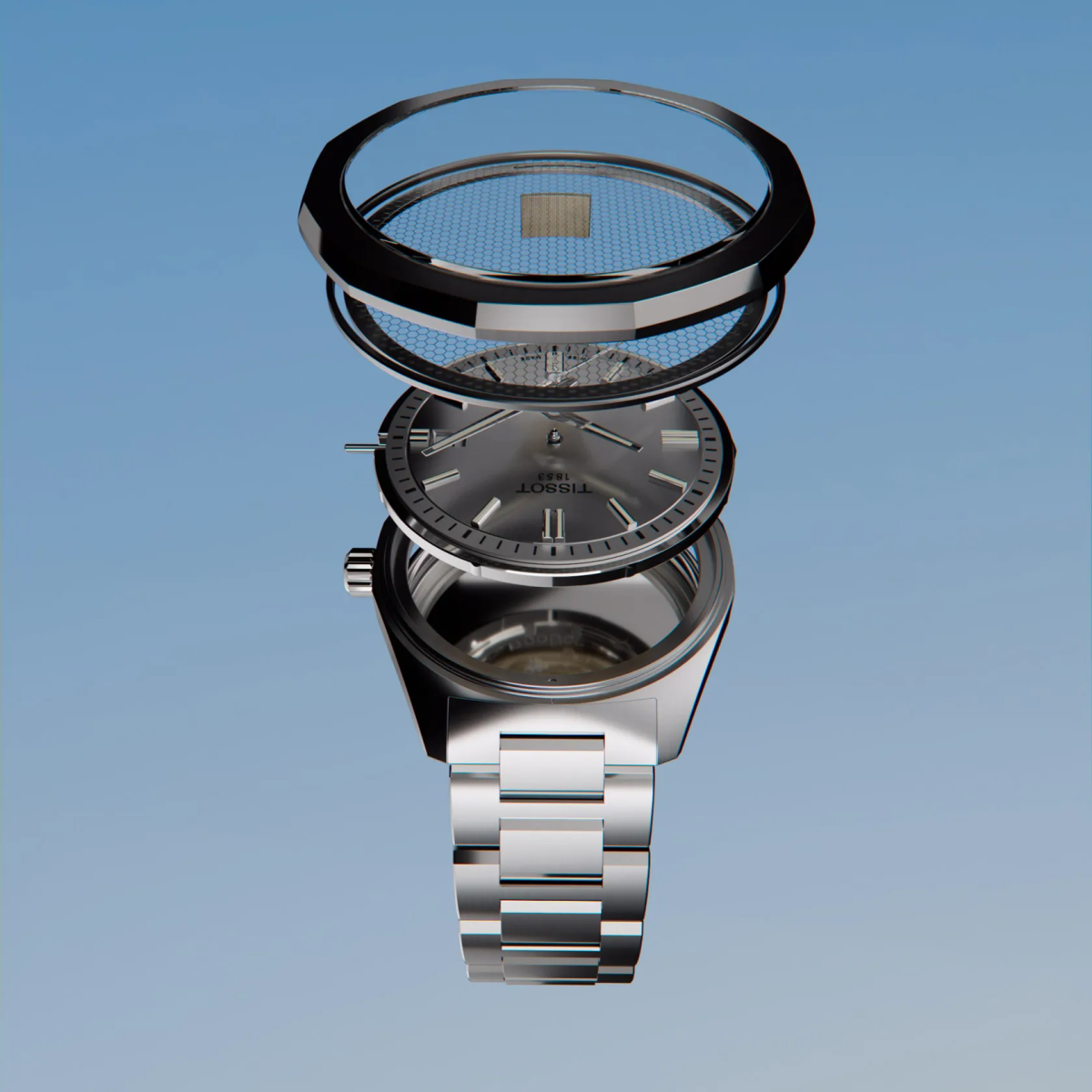 Reloj Tissot PRC 100 Solar Quartz 39mm para hombre y mujer con esfera gris plata