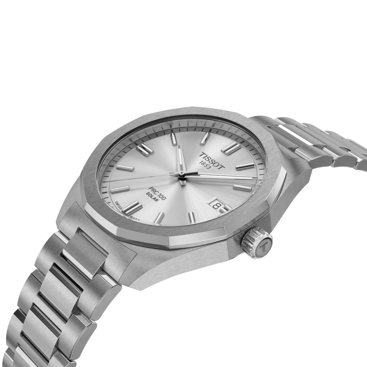 Reloj Tissot PRC 100 Solar Quartz 39mm para hombre y mujer con esfera gris plata