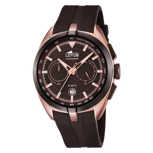 Reloj Lotus Crono correa de caucho y caja IP rosa para hombre