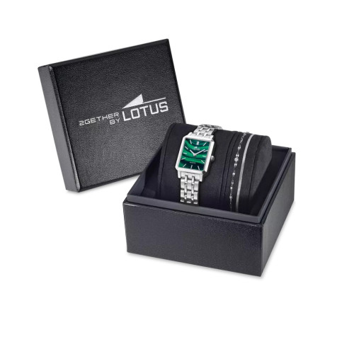 Set reloj Lotus Together para mujer esfera verde  22x33mm con pulsera de acero