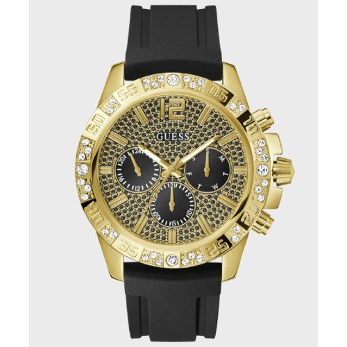 Reloj Guess Majestic 48mm dorado correa silicona negra
