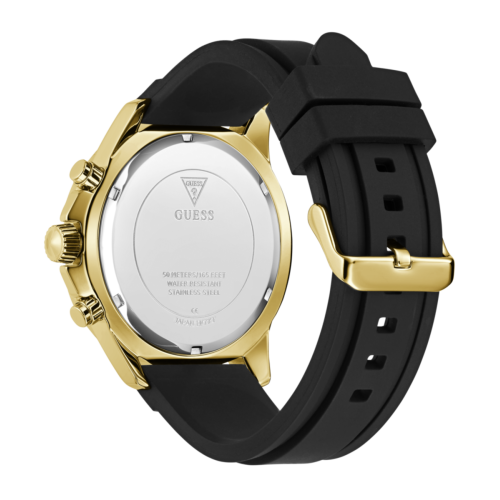 Reloj Guess Majestic 48mm dorado correa silicona negra