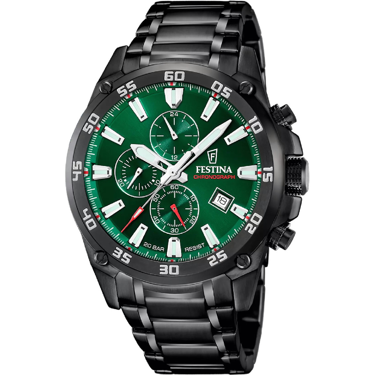 Reloj Festina crono para hombre IP negro esfera verde