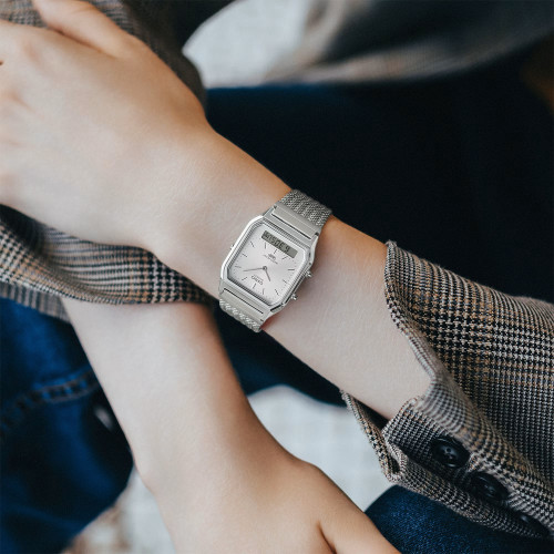 Reloj Casio Edgy Collection Ana-Digi para mujer y hombre esfera gris plata