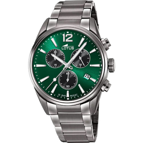 Reloj Lotus Crono para caballero acero IP gun y esfera verde