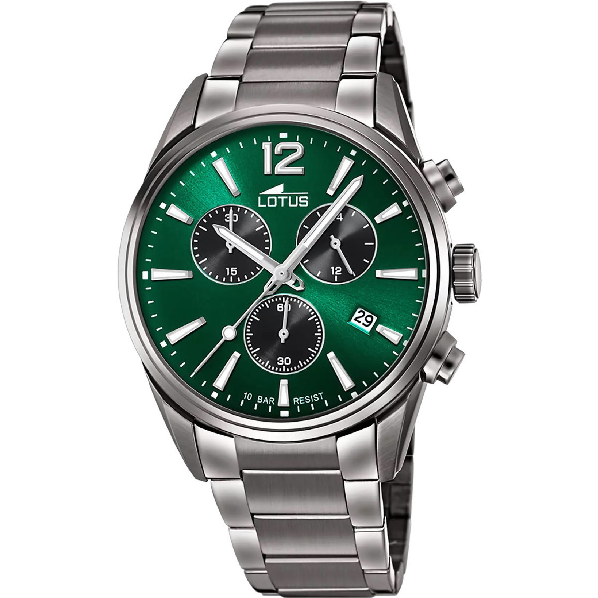 Reloj Lotus Crono para caballero acero IP gun y esfera verde