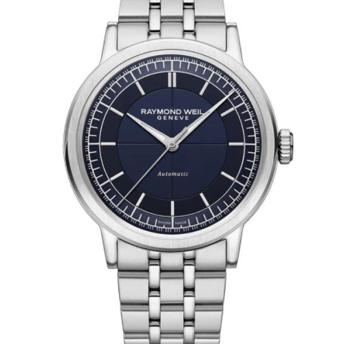 Reloj Raymond Weil Millesime central seconds 39 mm esfera azul