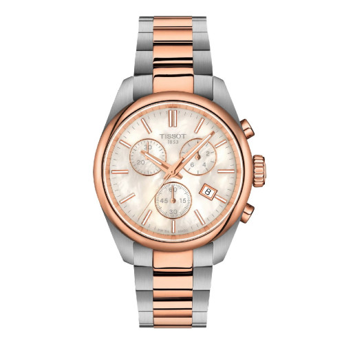 Reloj Tissot PR100 Chrono 36mm Bicolor esfera nácar