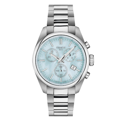 Reloj Tissot PR100 Chrono 36mm esfera nácar azul