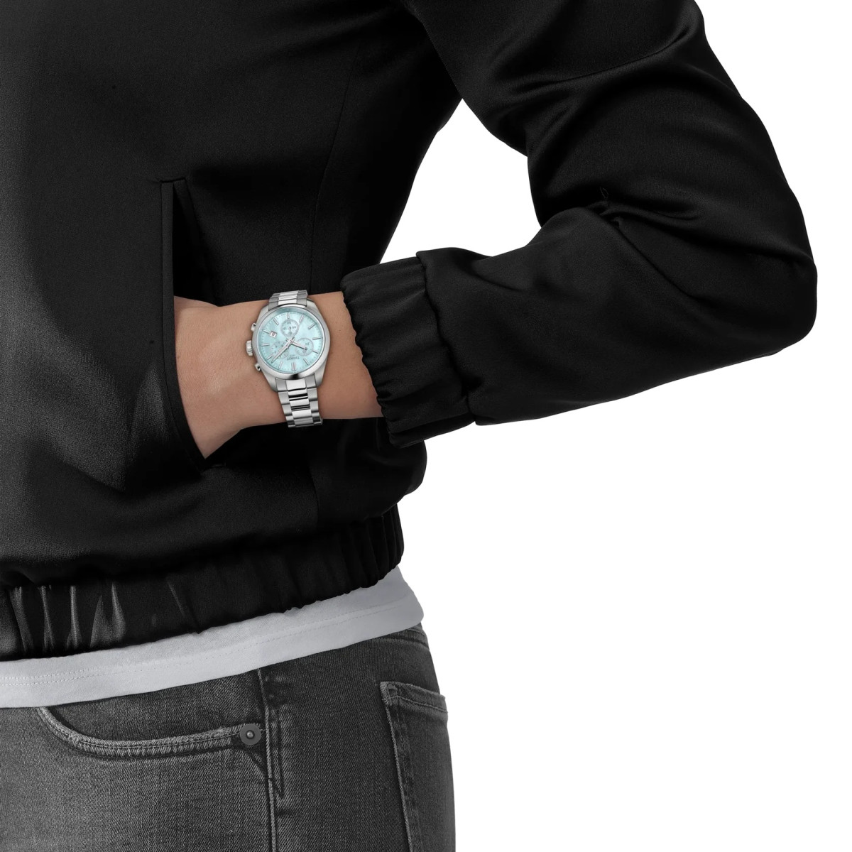 Reloj Tissot PR100 Chrono 36mm esfera nácar azul