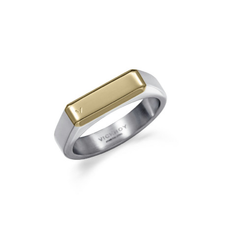 Anillo Viceroy de acero tipo sello bitono IP dorado, colección Abraham Mateo talla 22