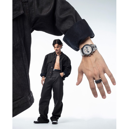 Anillo Viceroy de acero tipo sello IP negro, colección Abraham Mateo talla 24