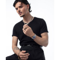 Anillo Viceroy de acero tipo sello bitono IP dorado, colección Abraham Mateo talla 22