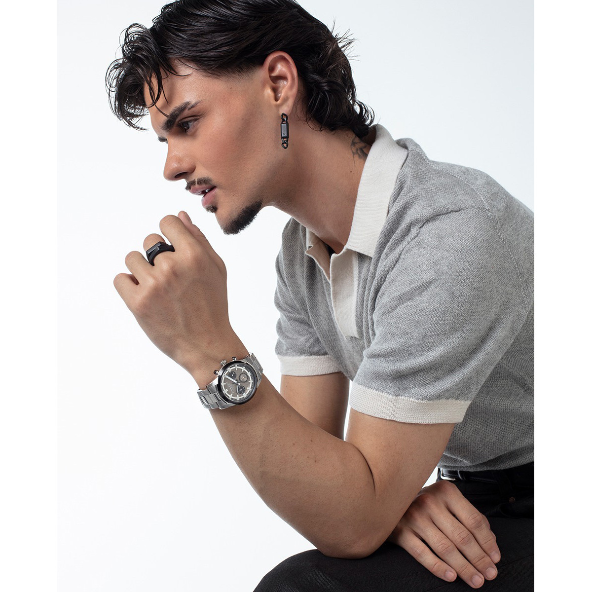 Pendiente único Viceroy de acero Ip negro cadena con placa,colección Abraham Mateo