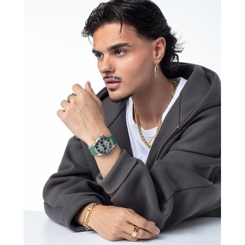 Pendiente único Viceroy de acero bitono Ip dorado cadena con placa,colección Abraham Mateo