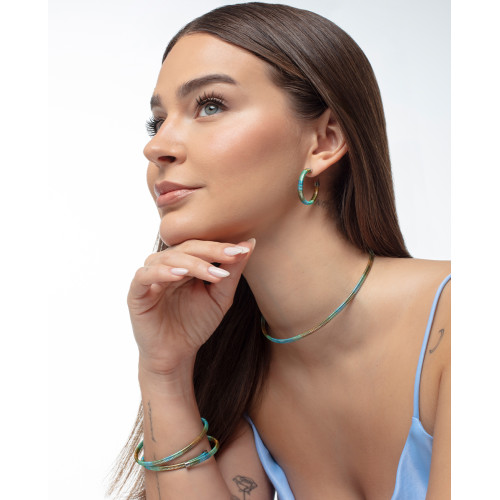 Pendientes Viceroy de acero aro abierto de tubogas con cordón enroscado, colección Laura Escanes