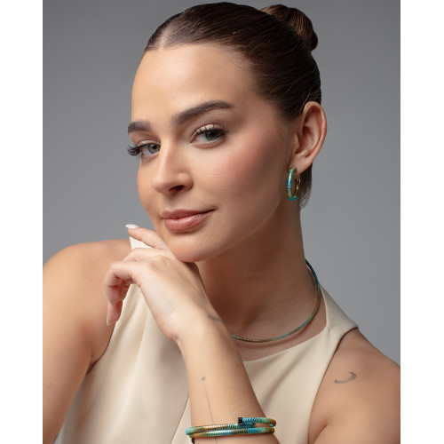Pendientes Viceroy de acero aro abierto de tubogas con cordón enroscado, colección Laura Escanes
