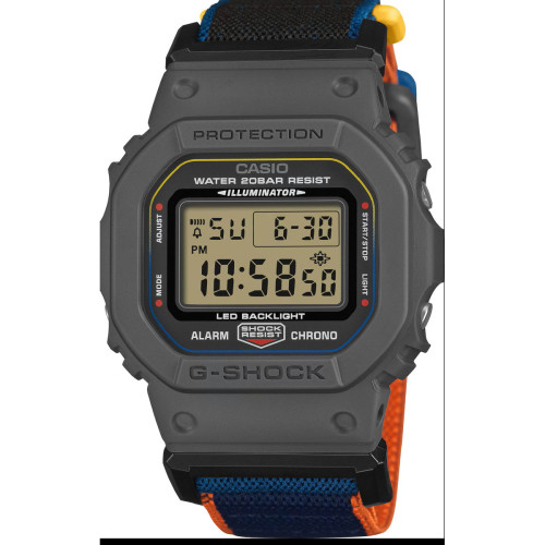 Reloj Casio G-Shock Basic Series correa textil  azul, negro y rojo