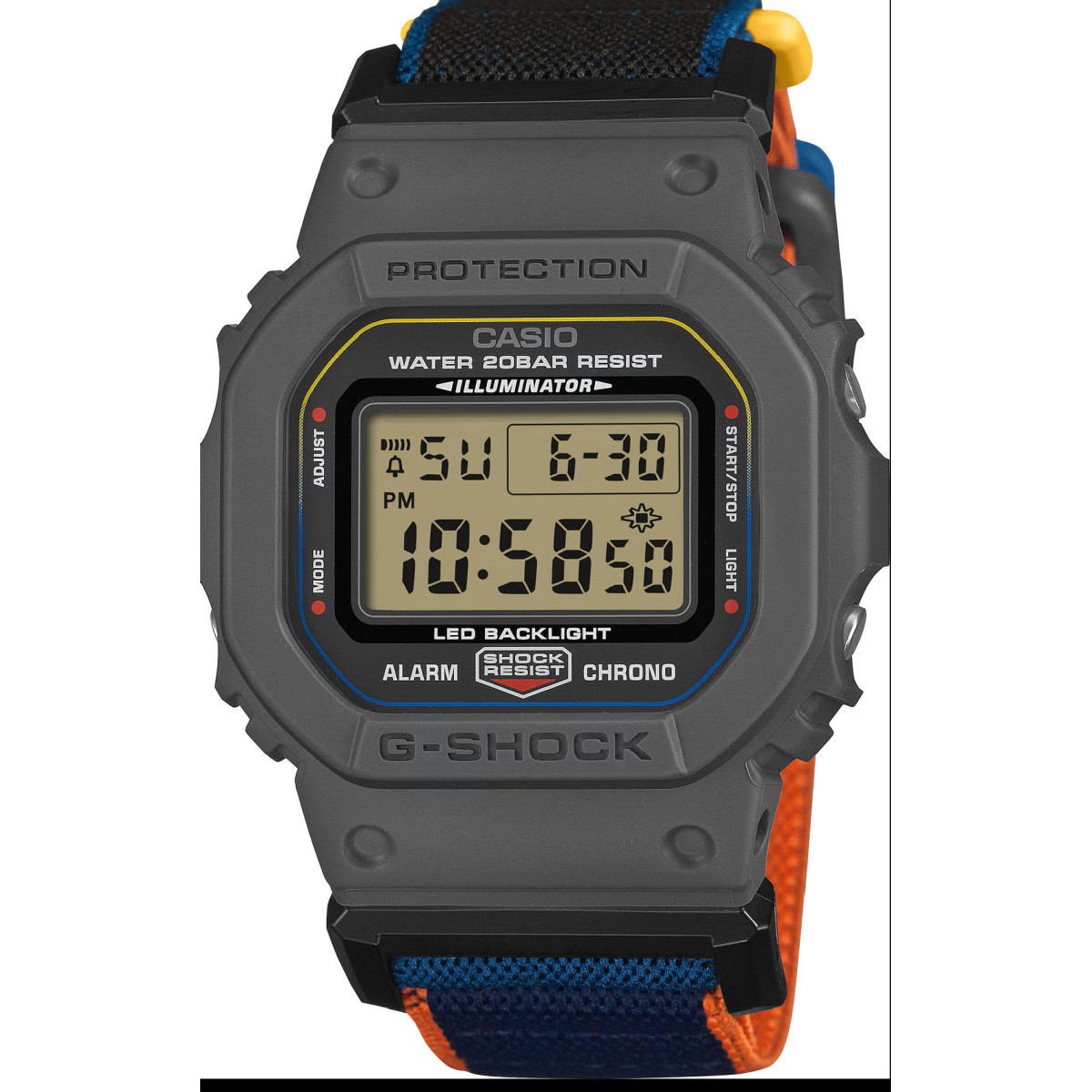 Reloj Casio G-Shock Basic Series correa textil  azul, negro y rojo