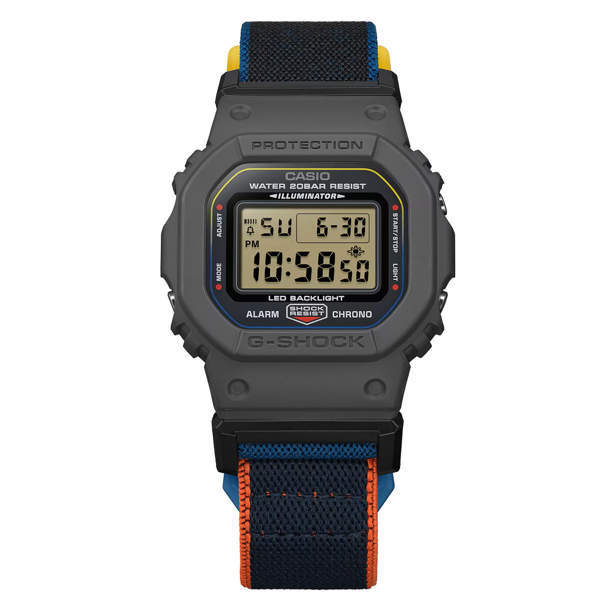 Reloj Casio G-Shock Basic Series correa textil  azul, negro y rojo