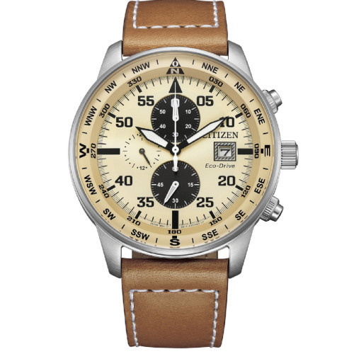 Reloj Citizen EcoDrive Aviator Crono 44mm esfera Beig