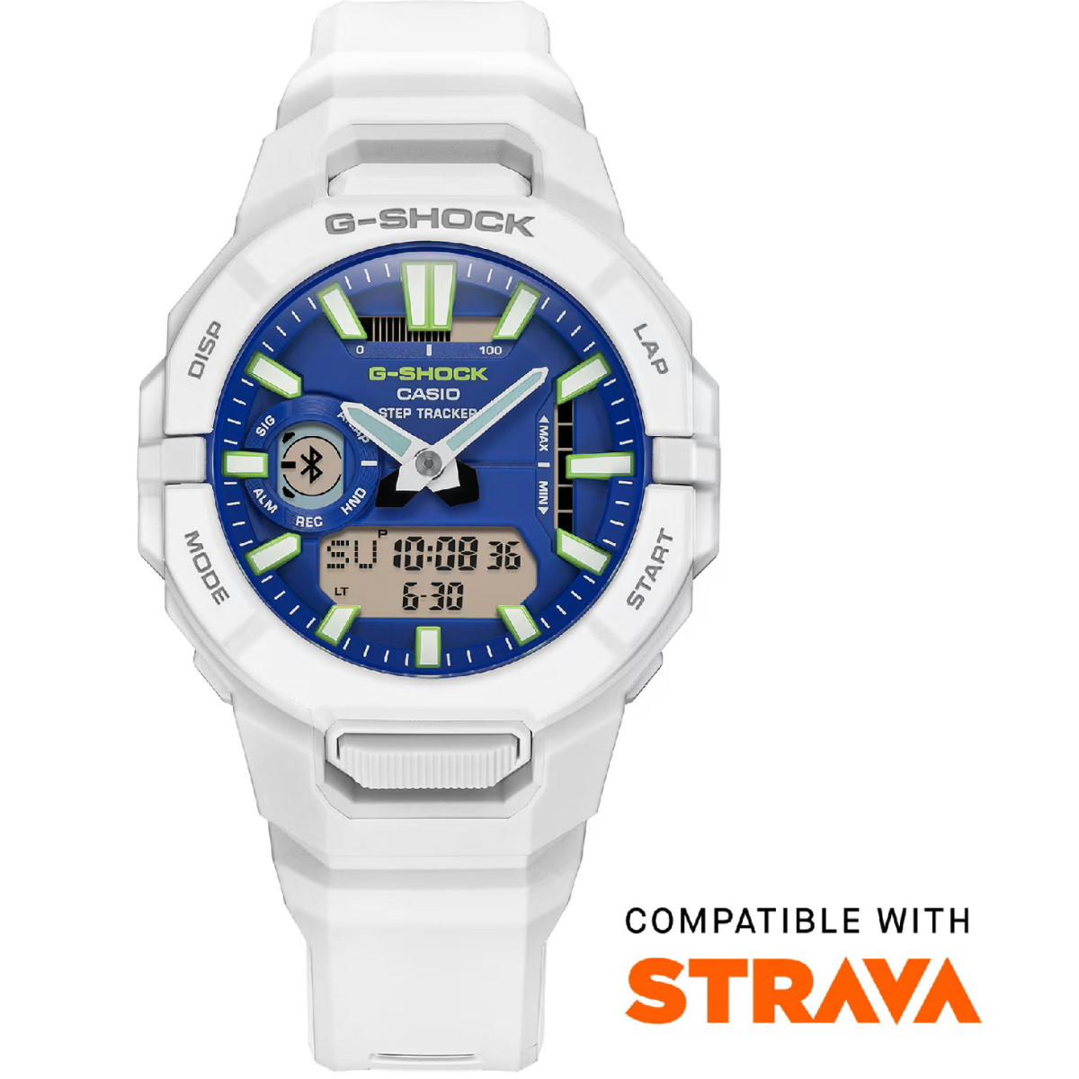 Reloj Casio G-Shock Basic Series G-SQUAD color blanco y esfera azul