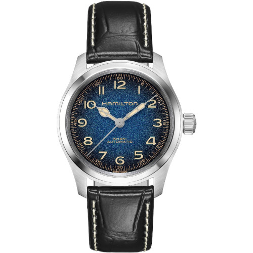 Reloj Hamilton Khaki Field Murph Auto 38mm correa de piel y esfera azul degradada