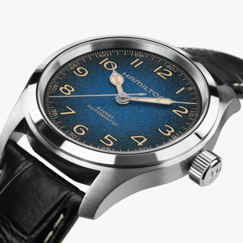 Reloj Hamilton Khaki Field Murph Auto 38mm correa de piel y esfera azul degradada