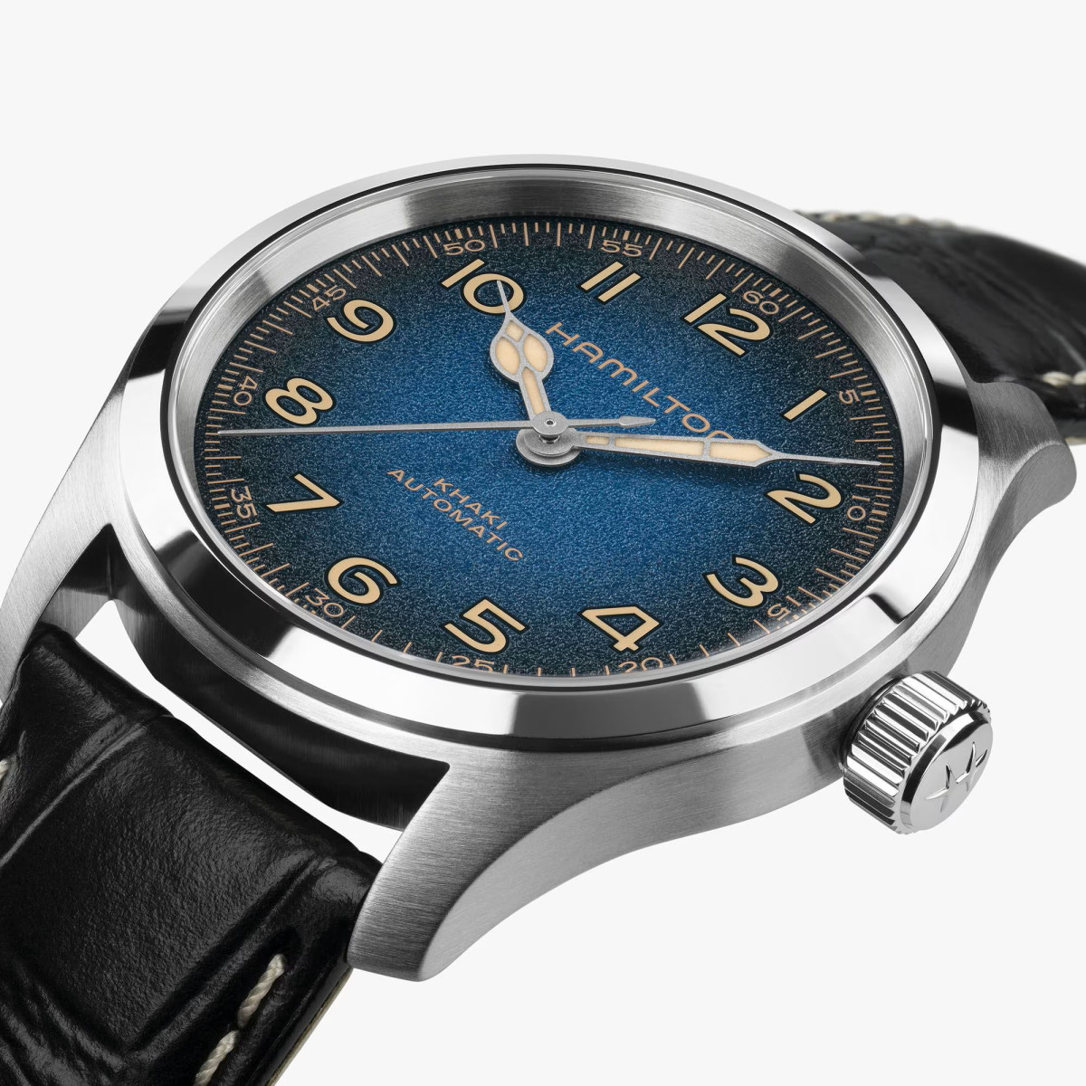 Reloj Hamilton Khaki Field Murph Auto 38mm correa de piel y esfera azul degradada
