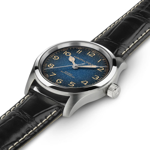 Reloj Hamilton Khaki Field Murph Auto 38mm correa de piel y esfera azul degradada