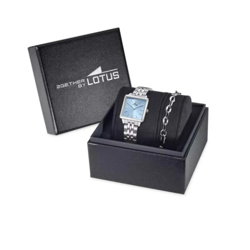 Set reloj Lotus para mujer 2Gether IP esfera azul cielo 26x26mm con pulsera de acero