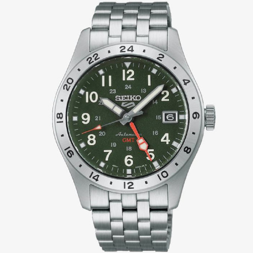 Reloj Seiko 5 Sports Field deportivo GMT esfera verde