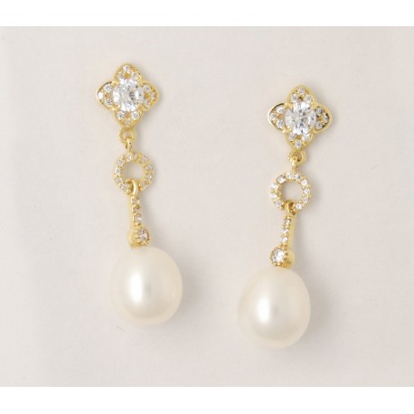 Pendientes oro 750 con circonitas y perlas