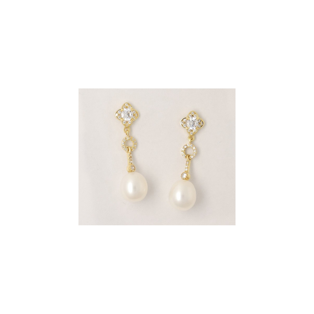 Pendientes oro 750 con circonitas y perlas
